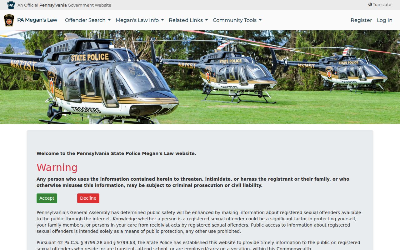 Allegheny residents directory Pennsylvania public registry information warning