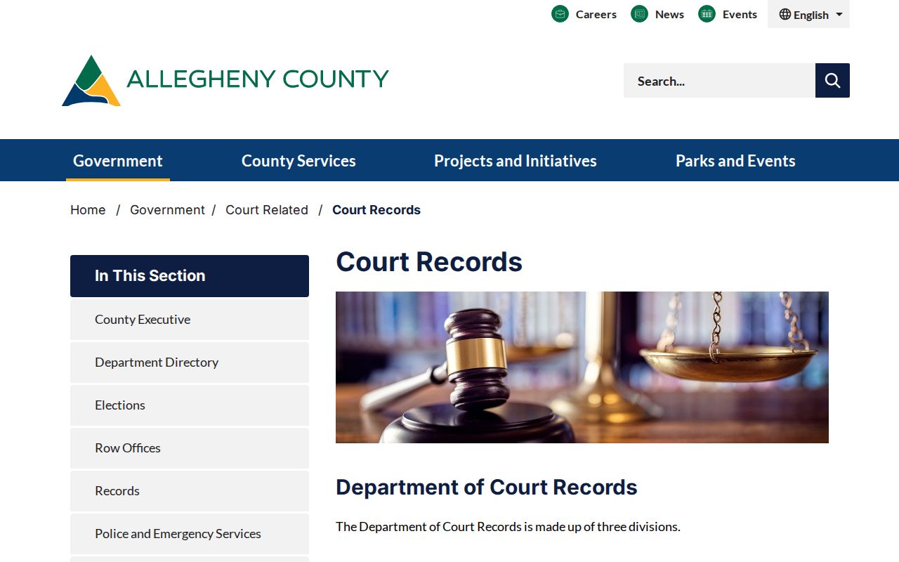Allegheny residents directory court records access page