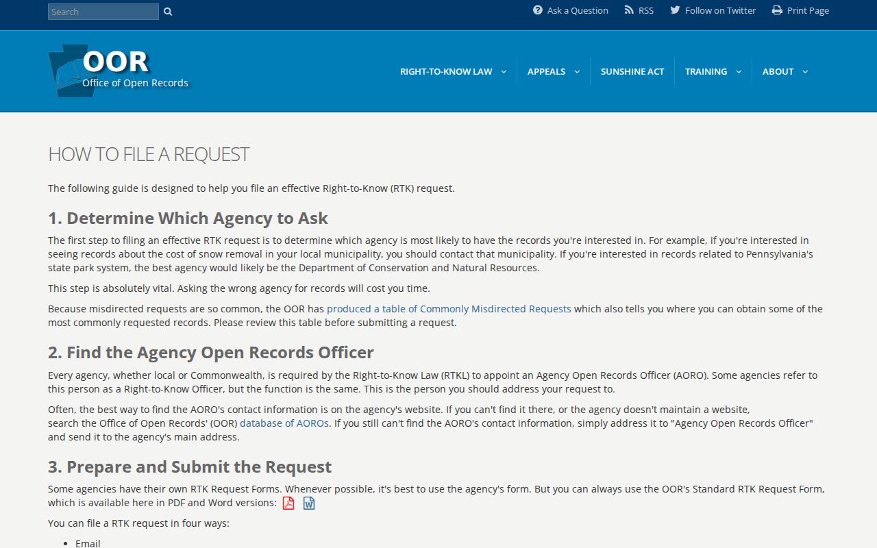 Allegheny residents directory Right-to-Know request guidance