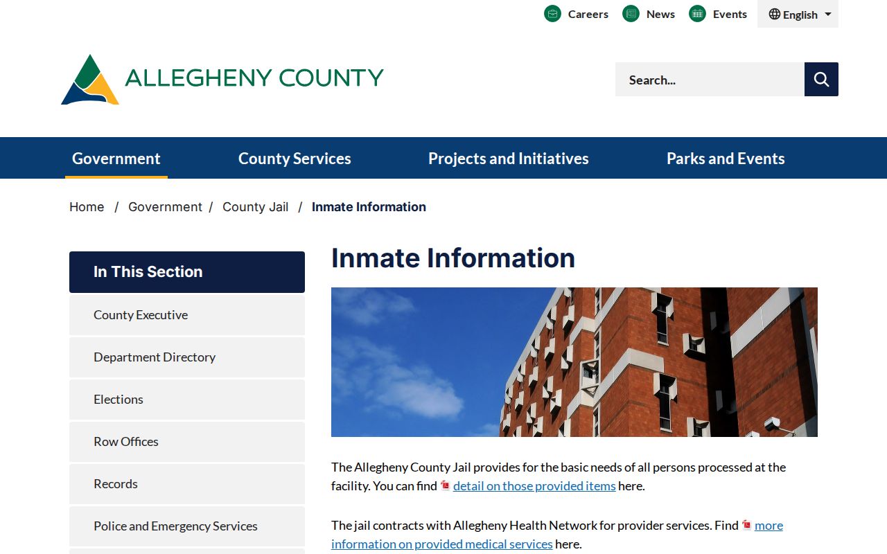 Allegheny residents directory county jail information access