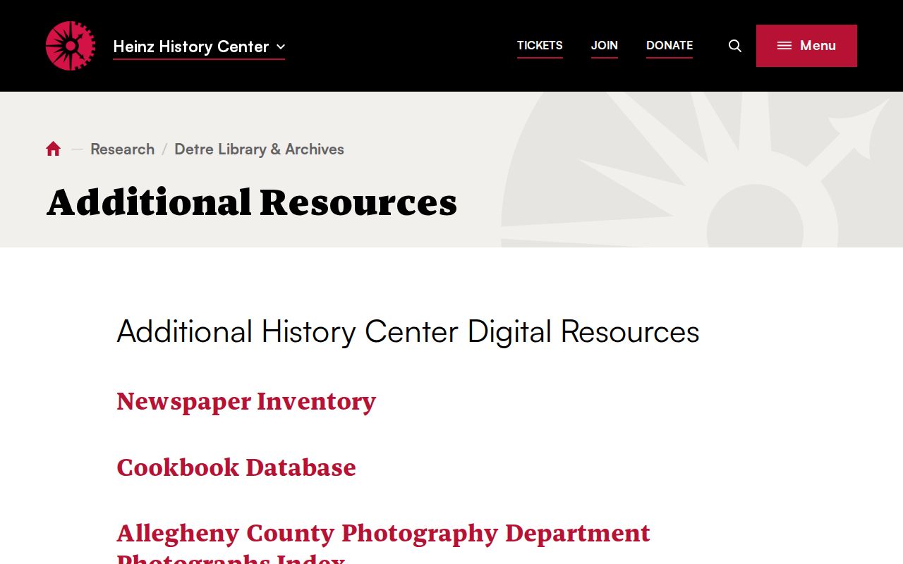 Allegheny County city directory research portal at Detre and Heinz