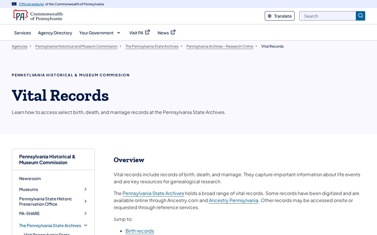 Allegheny County previous residents Pennsylvania State Archives historical records research page