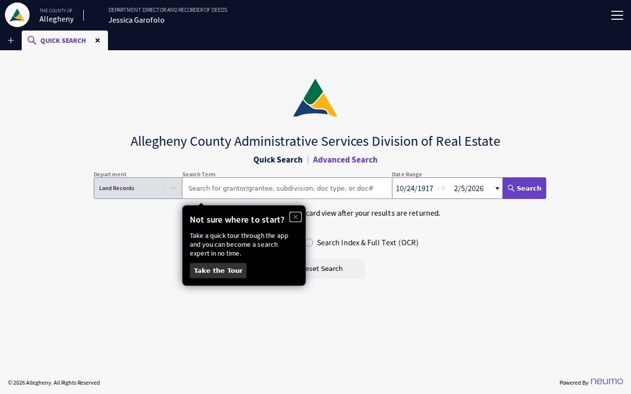 Allegheny County street directory land-record quick search